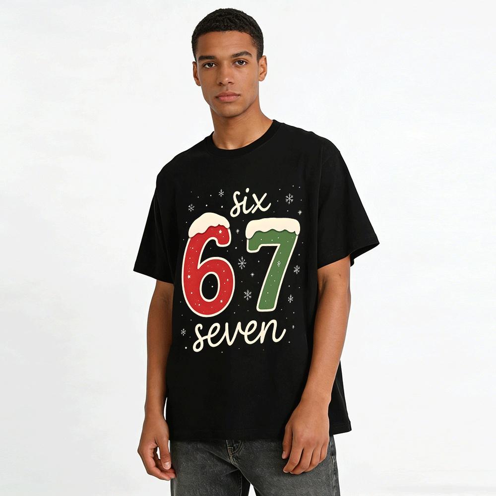 Christmas Vibe Number 67 Print Casual Top Pure Cotton T-shirt