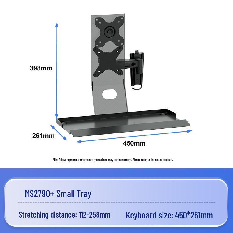 Wall-Mount Industrial Monitor Stand with Retractable, Rotating Bracket for Computer Screen and Keyboard