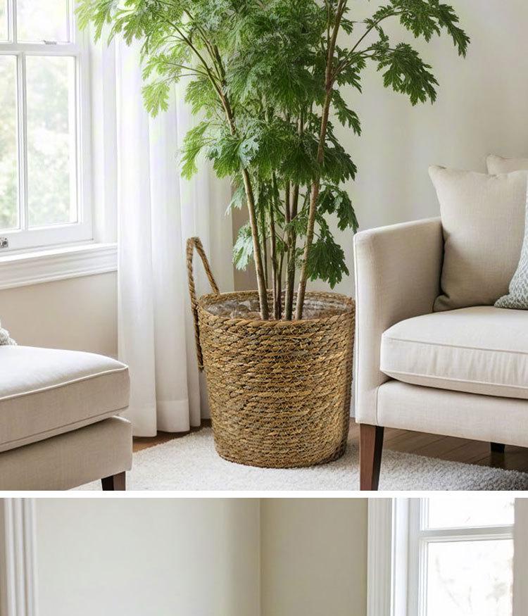 Handcrafted Straw Rope Indoor Plant Basket with Liner