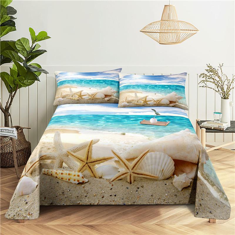 

Seawater 0.9/1.2/1.5/1.8/2.0m Digital Printing Premium Polyester Bed Flat Sheet With Pillowcase Printed Style Bed Cover Package 150X230cm(2Pcs)
