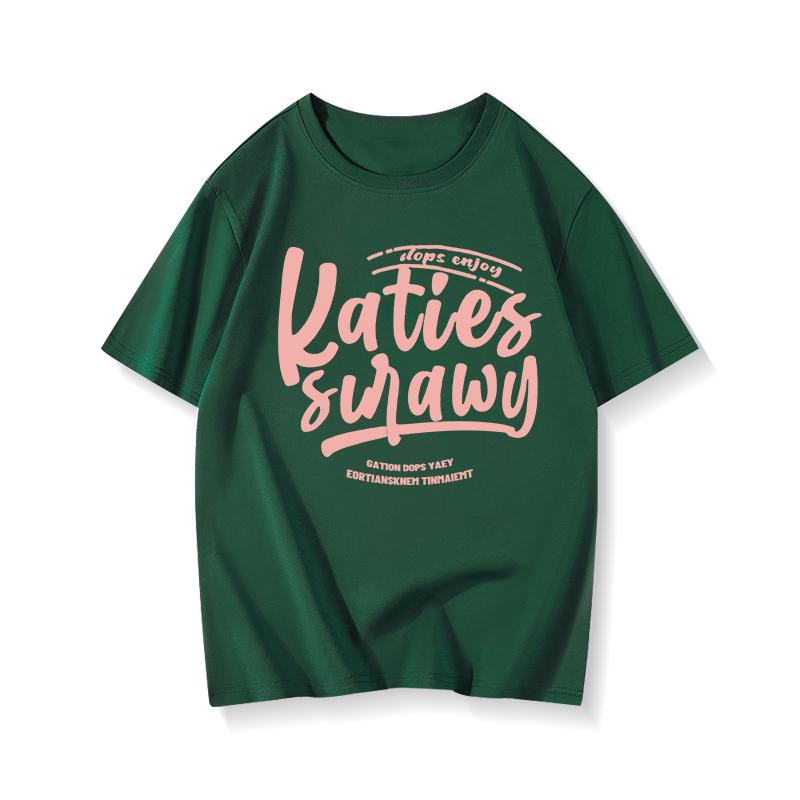 Bla Oversize Loose Cotton Ort Sve T-irt Women's Summer 2023 Sle Korean Round Ne Print Casual Faion Top