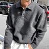 Mens Gray Collared Long Sleeve Knit Polo Sweater Loose Casual Old Money Style Fall Winter