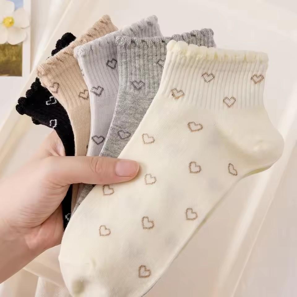 Summer New Lace Love Printed College Style Short Socks Sweat Absorbing Breathable Casual and Comfortable Low Cut Socks