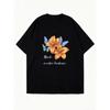 Oversized T Shirt Black Floral And Butterfly Print With Majestic Mountain Landscapes Text Casual Everyday Wear