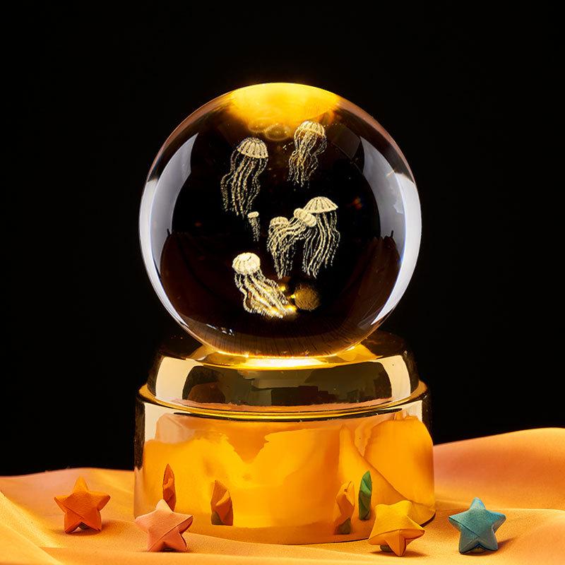Laser Engraved Jellyfish Music Box Crystal Ball Night Light - Perfect Birthday Gift for Friends or Classmates