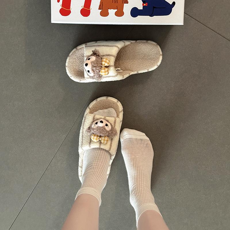 Thick bottom striped plush Shirley rose slippers girls autumn fashion cute home leisure one-word drag indoor non-slip