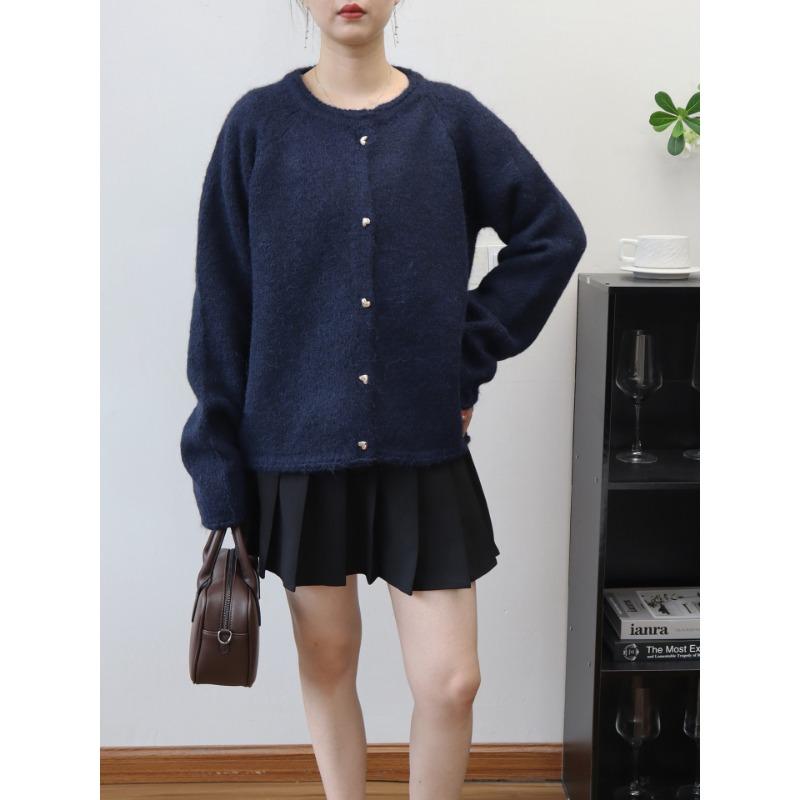 Loose and Gentle Wind Soft Waxy Knitted Cardigan Autumn and Winter New Love Buckle Temperament Sweater Jacket Women