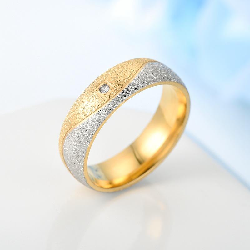 Fashion Titanium Steel Couple Diamond Ring, Matte 18K Gold-plated Men's and Women's Ring Jewelry