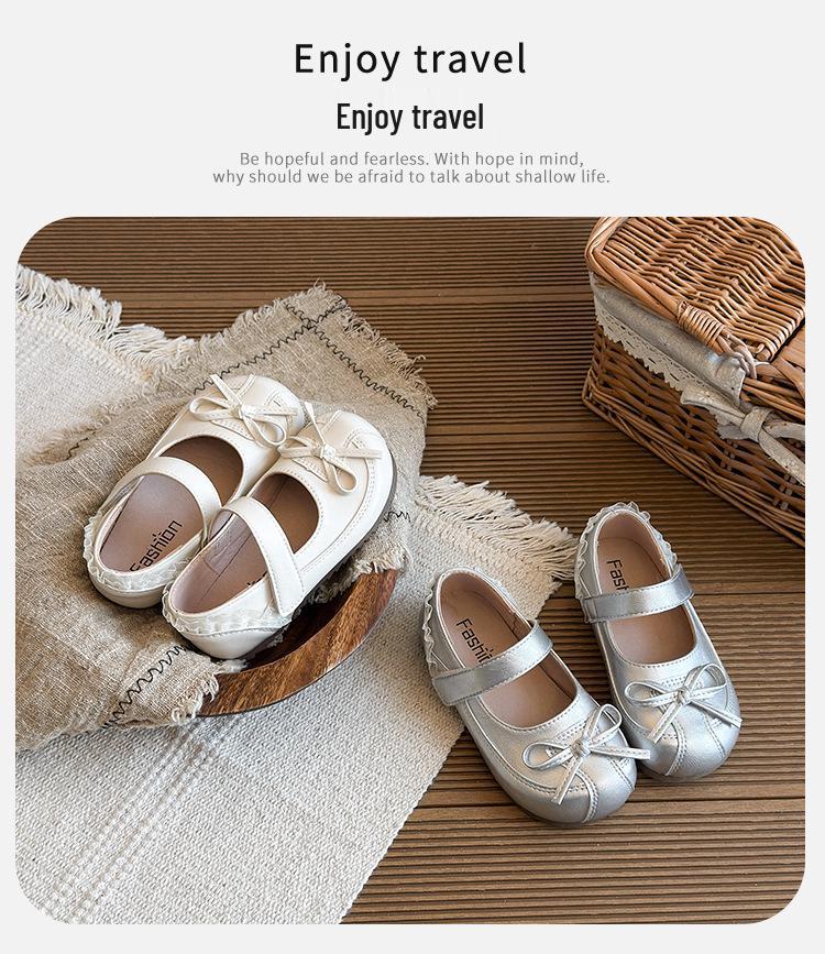 2026 Kids' Korean Style Bow Leather Flats - Versatile, Comfortable Princess Dance Shoes for Spring & Autumn