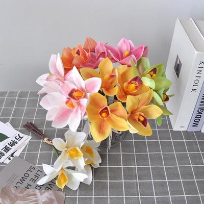 Valódiérintésű Mű Cymbidium Virágok Magnólia Hosszúágú Szimulált Orchidea Csokor Dekoratív Selyem Művirág