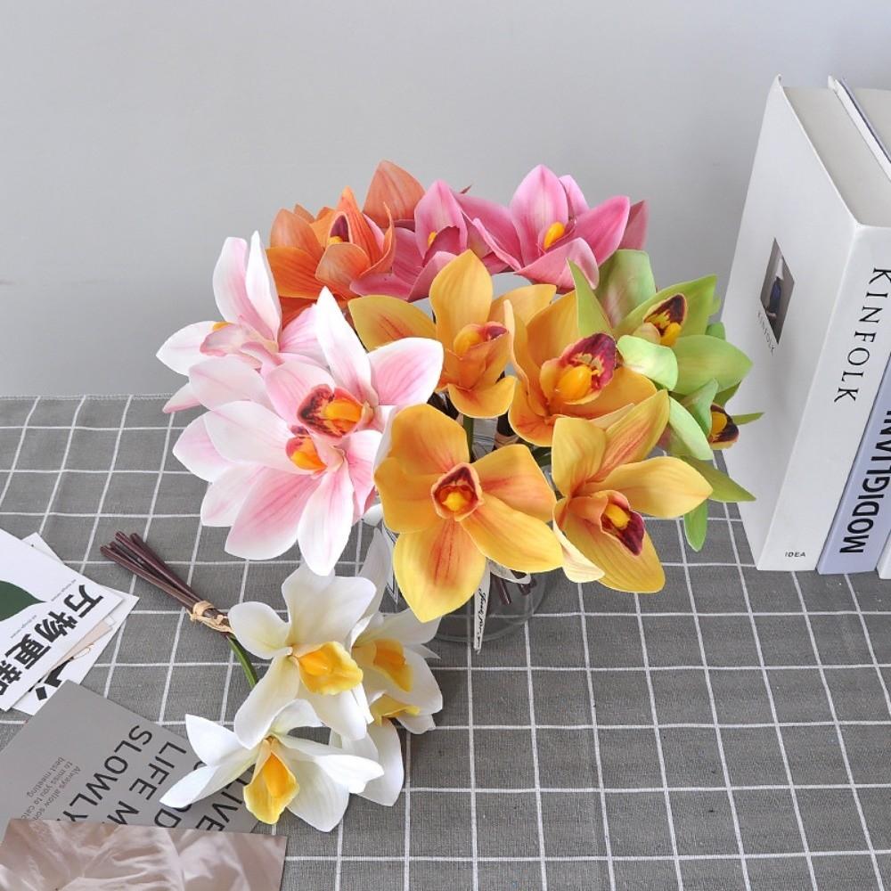 Echte Berührung Künstliche Cymbidienblüten Magnolie Lange Zweige Simulierter Orchideenstrauß Dekorative Seiden-Fälschungblume