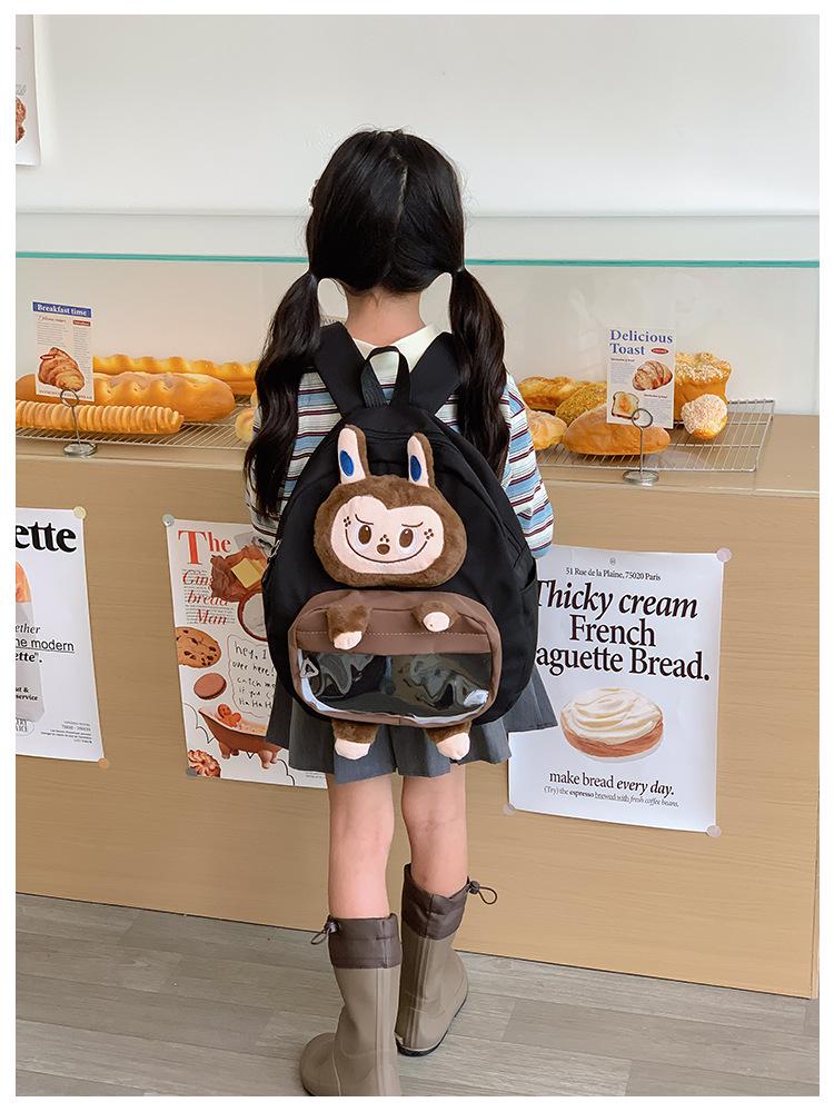 New 3D Cartoon Kids Double Shoulder School Backpack with Cute Doll and Large Capacity