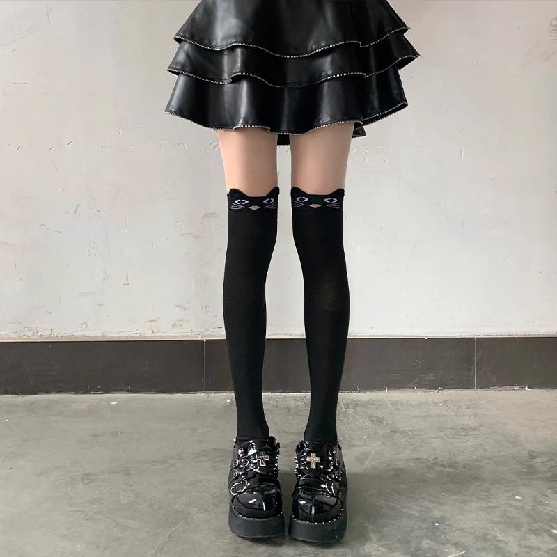 Japanese Soft Cute Girl Cartoon Cat Socks Cute Bear Stockings Spring And Autumn Knee Pure Cotton Gray Socks