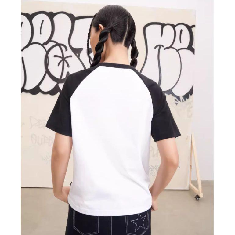 Converse Raglan Sleeve T Shirt Women's Black White 10026176-A01