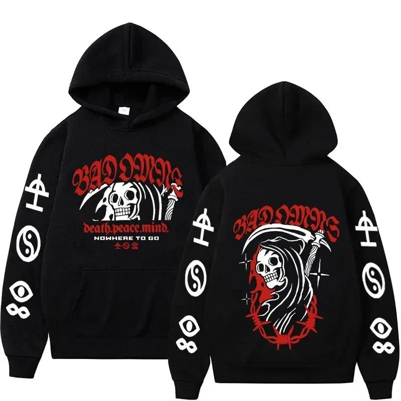 Bad Omens Band Tour Amerikansk Musikk Trykk Hettegenser Døden av Fred i Sinnet Skjelett Grafikk Hettegensere Mannlig Rock Gotisk Genser