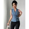 European and American Fashion Waist Cinching Tie Up Lapel Shirt Vest
