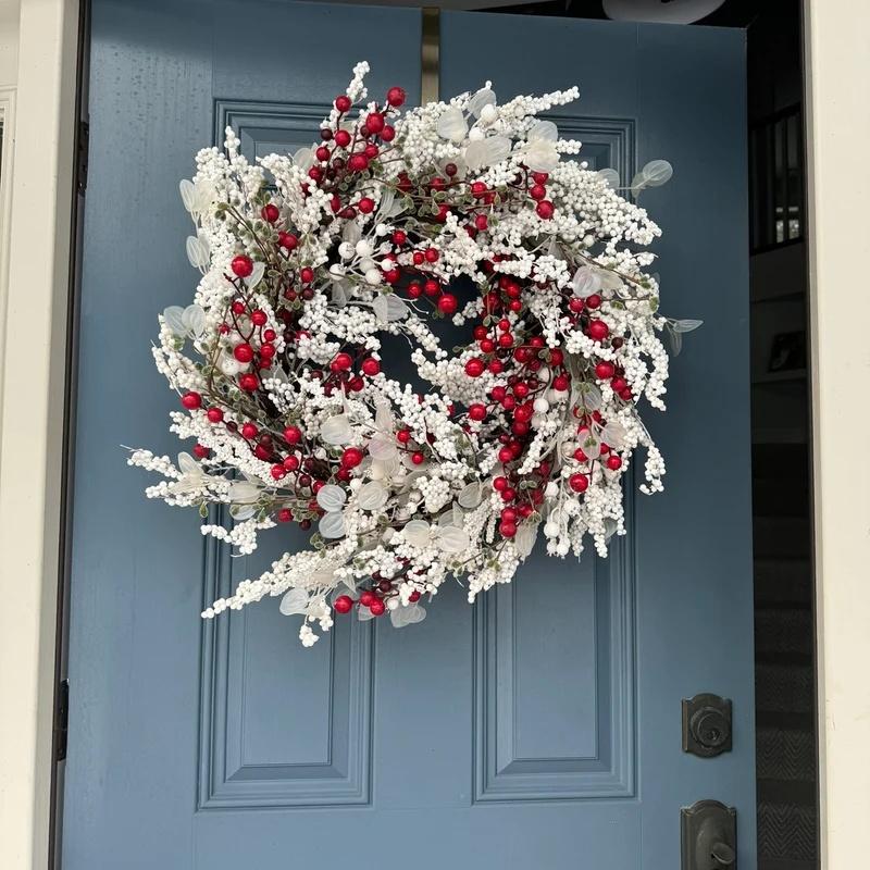Spring Red Berry Christmas Wreath Winter Wreath Gift, Great Berry Wreath for Front Door, Farmhouse Outdoor Christmas and Winter