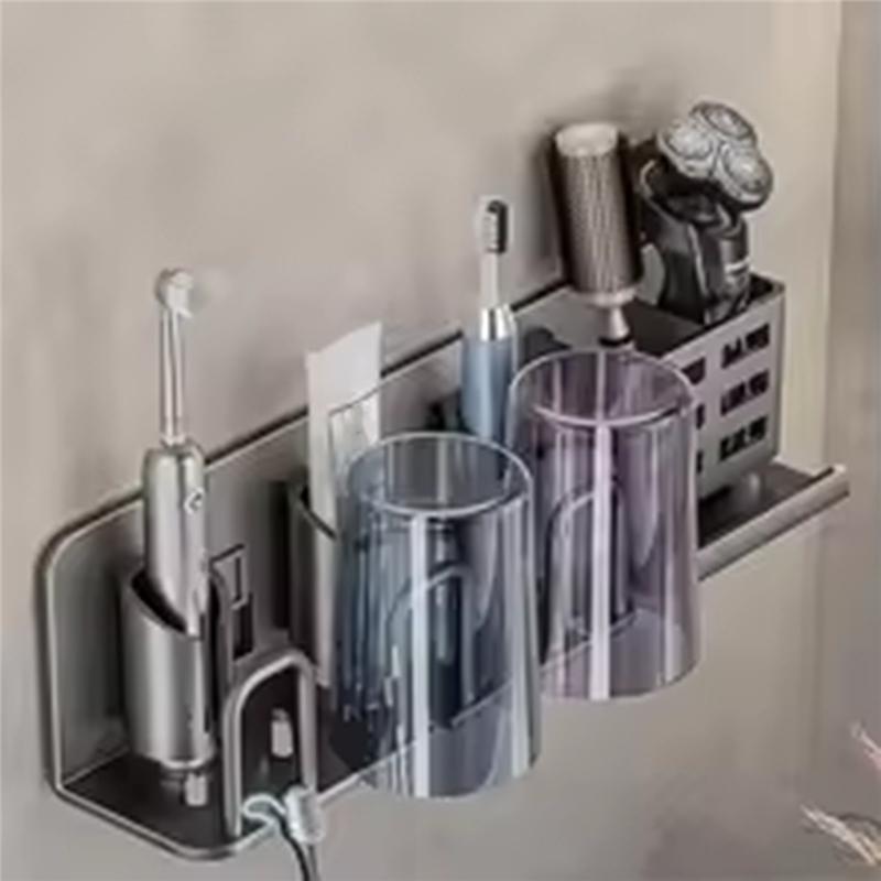 A25F-Toothbrush Holder Multi-Function Toothbrush Cup Holder Wall Mounted No Drill Bathroom Organizer Bathroom Storage