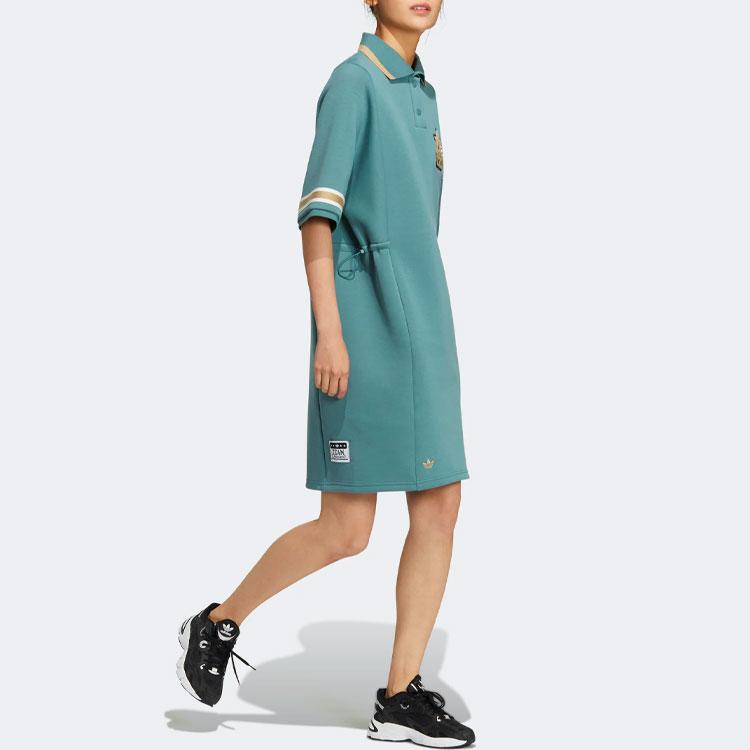 Adidas Originals Three Stripes Vintage Style Comfortable Polo Dress Women Dresses Mist-Grandma-Green HS1930