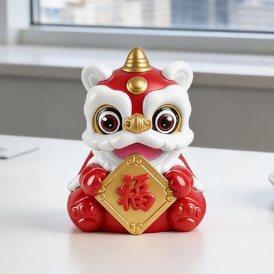 Cute Car Dashboard Figures Solar Powered Lion Dance Chinese New Year Table Decor Car Dashboard Decorations For Drivers