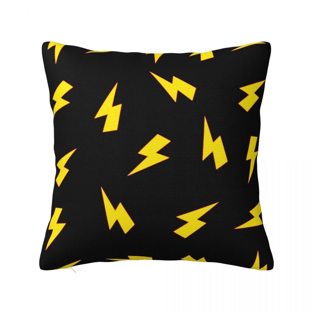Yellow Lightning Bolts On Red Thunder Bolt Pattern Square Pillowcase Cushion Cover Pillow Case Throw Pillow Cover for Home Car