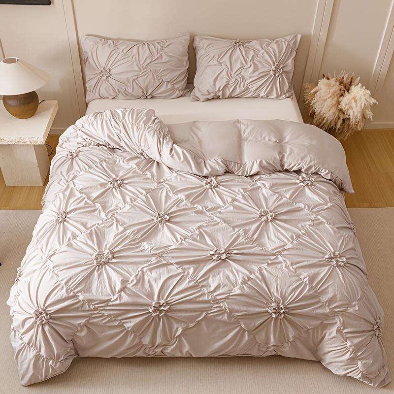 3-delige Beddengoedset met Diamantpatroon 3D Pinch Pleat Dekbedovertrekset Ademend Alle Seizoenen Beddengoedset Machinewasbaar Dekbedovertrek 168x229cm