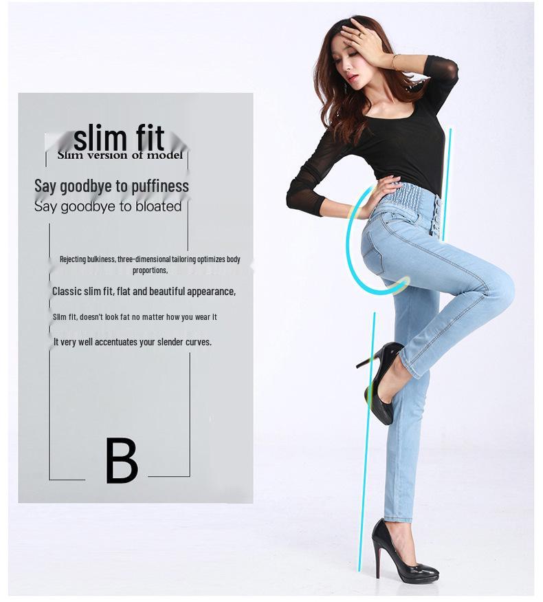 Women's High-Waist Elastic Skinny Jeans - Spring/Autumn/Winter Plus Size Slim Fit