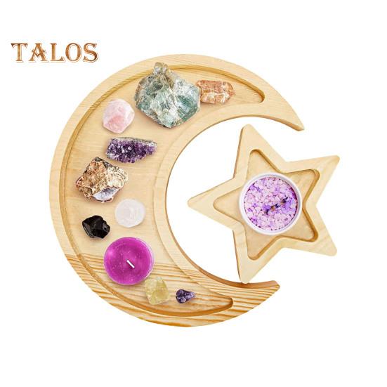 

Деревянная тарелка с луной и звездами, поднос для украшений, гладкий край, без заусенцев, сервировочный поднос для десертов, украшение на Рамадан C