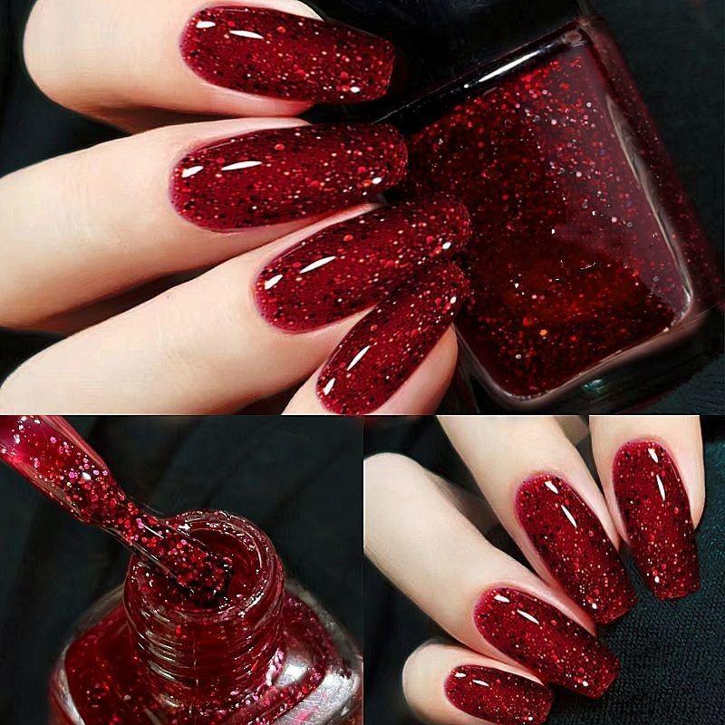 2026 New Year Red Super Sparkle Waterproof Nail Polish with Crushed Diamonds - Luxurious Whitening Formula