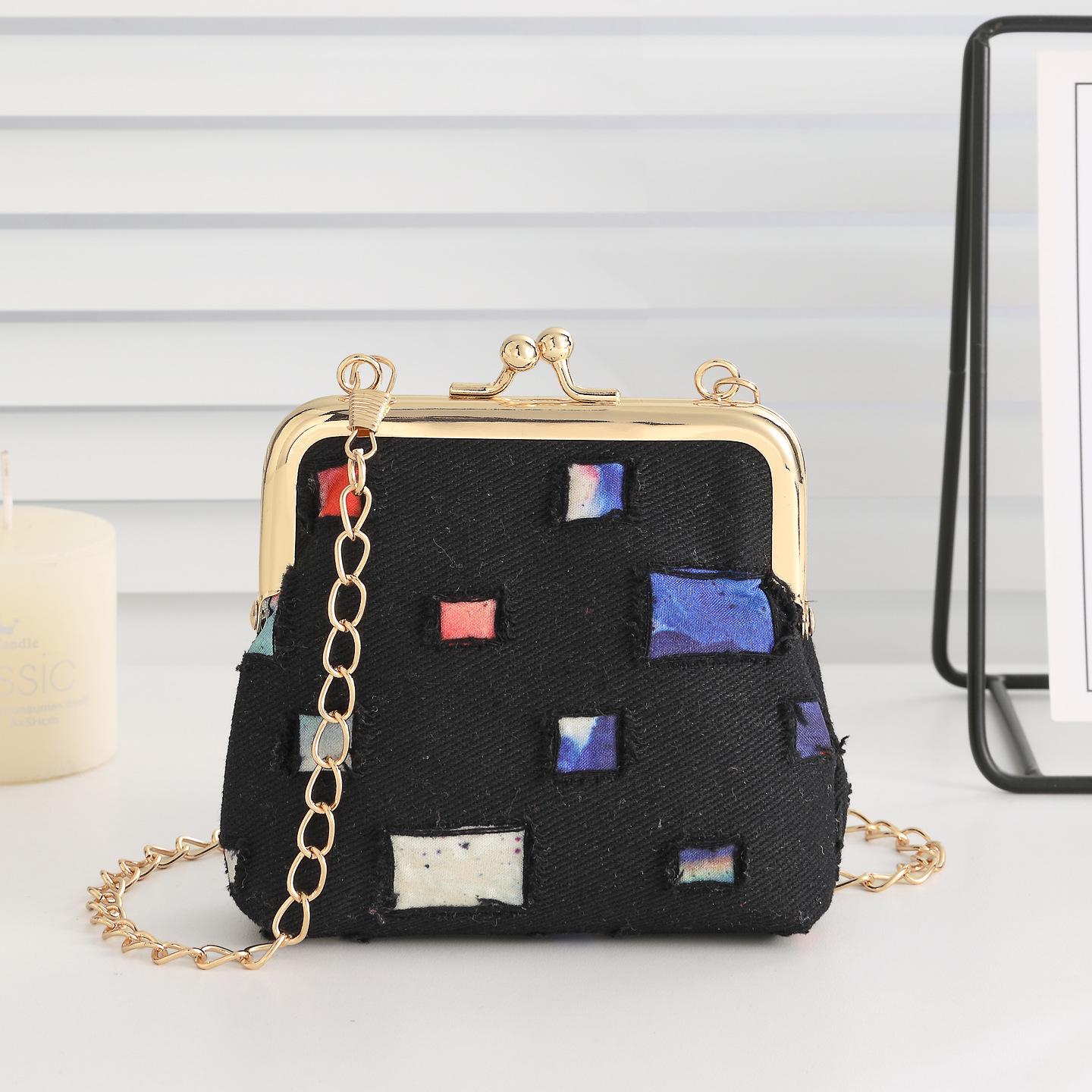 

Женская модная сумка-цепочка большой вместимости в девчачьем стиле, корейский рваный стиль, кошелек для монет для наушников, помады и монет. чёрный