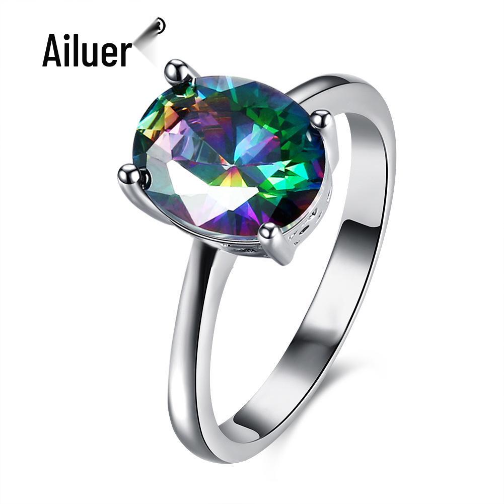 Women's Bestseller White Gold Oval Zircon Wedding Ring with Crystals