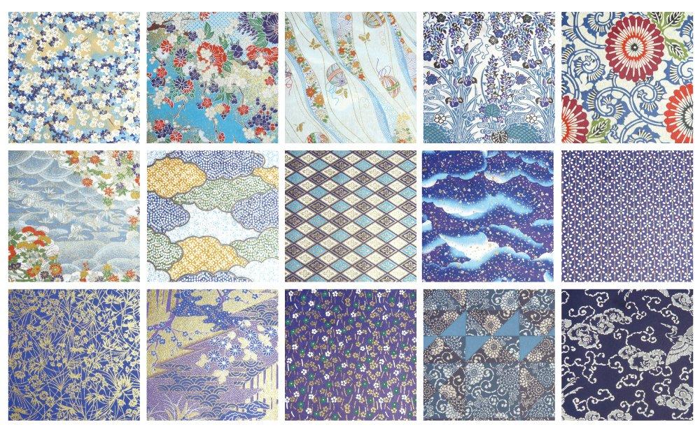 Kawasumi Washi Chiyogami Yuzen B4 15 15 Blue Set B Washi, Size, Patterns, Sheets,