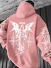 Angel-themed graffiti thorn print street hip-hop punk style hooded sweatshirt, regular fit men's sweatshirt, suitable for everyday wear.