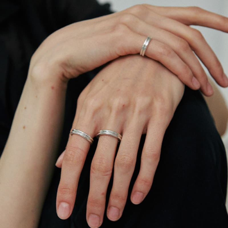 green [925 silver] Five.silver.226 / smooth ring