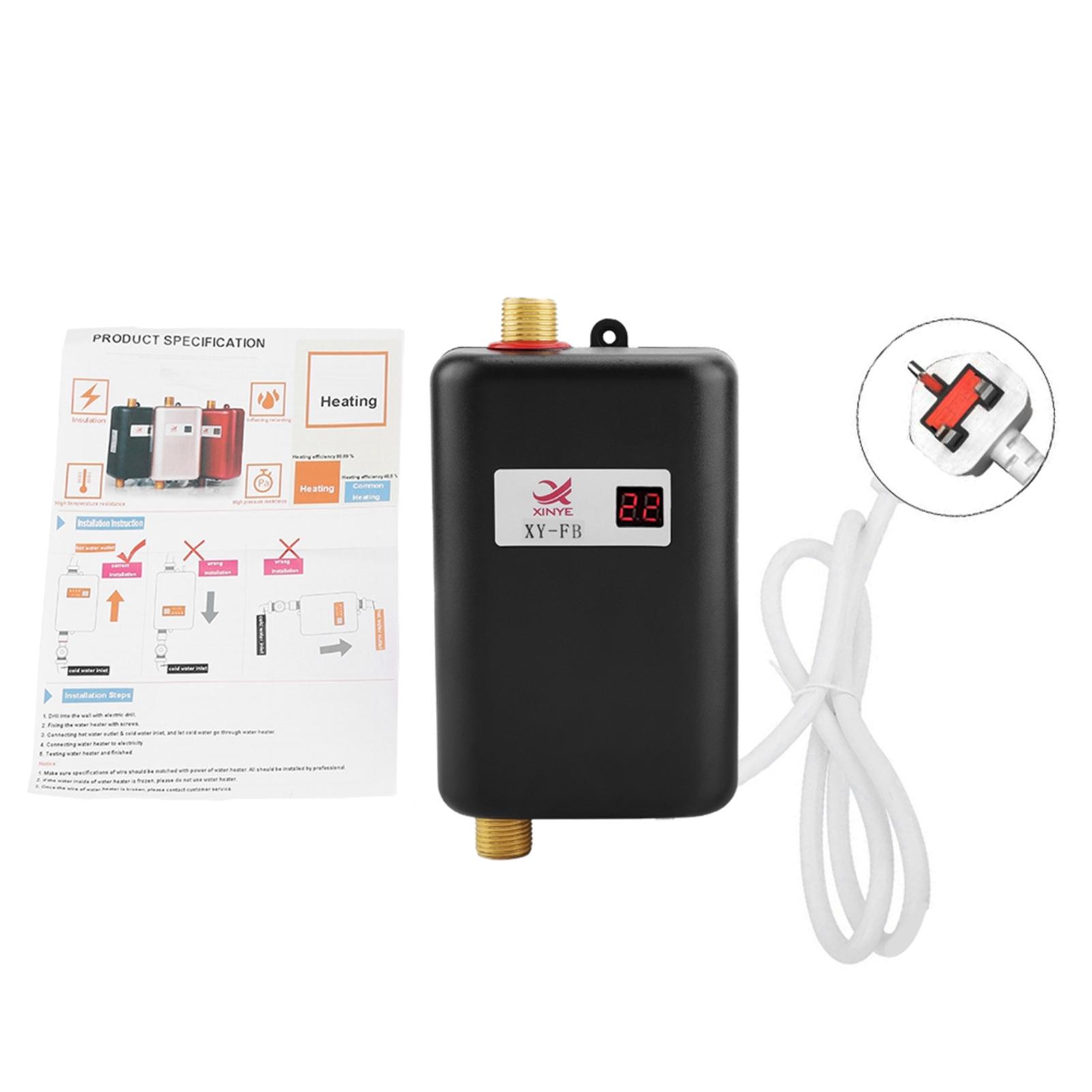 

Проточный водонагреватель, 3000 Вт Мини-электрический проточный водонагреватель, прочный, элегантный и модный для ванной комнаты, кухни, мойки EU чёрный