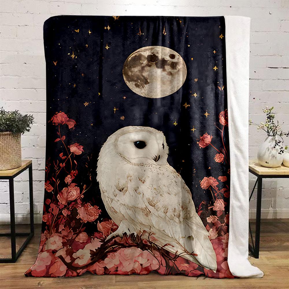 Moonlit Owl with Floral Night for All Seasons Blanket Lunch Break Throw Gift