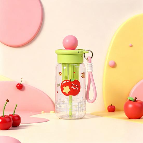 Water Cup with Soft Rubber Lanyard, Portable Leakproof Multi-Sealing Lid Water Bottle with Removable Tea Separator, Large Capacity Kids School Travel