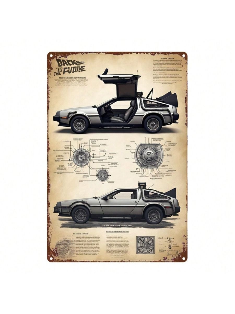 Retro DeLorean Time Machine Metal Wall Art Bar Decor 2D Tin Sign