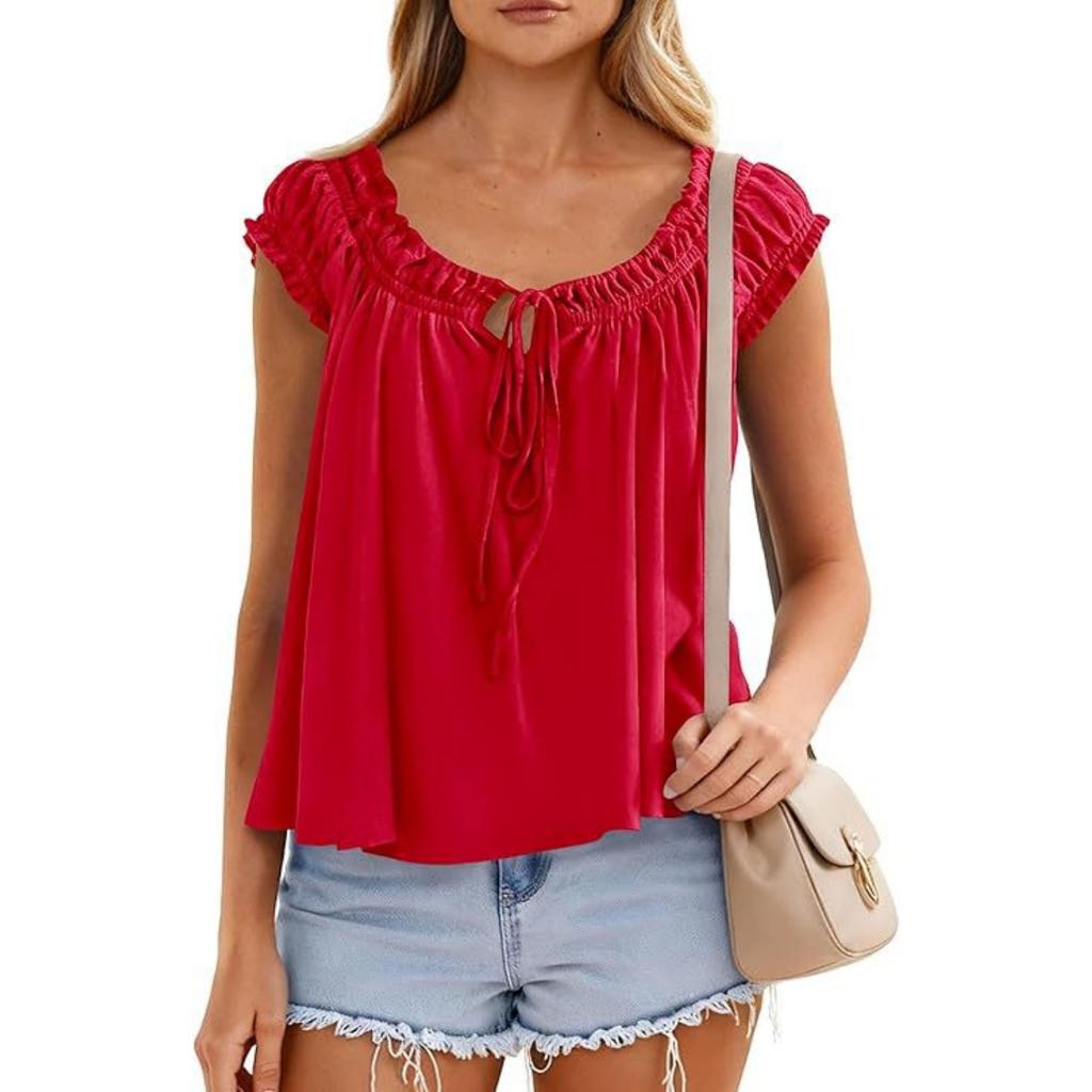Fashionable Women's Temperament  Ruffle Edge Shirt Pleated Top