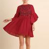 Fashion Womens Loose Summer Short Sleeve Embroidery Print Flared Sleeve Dress