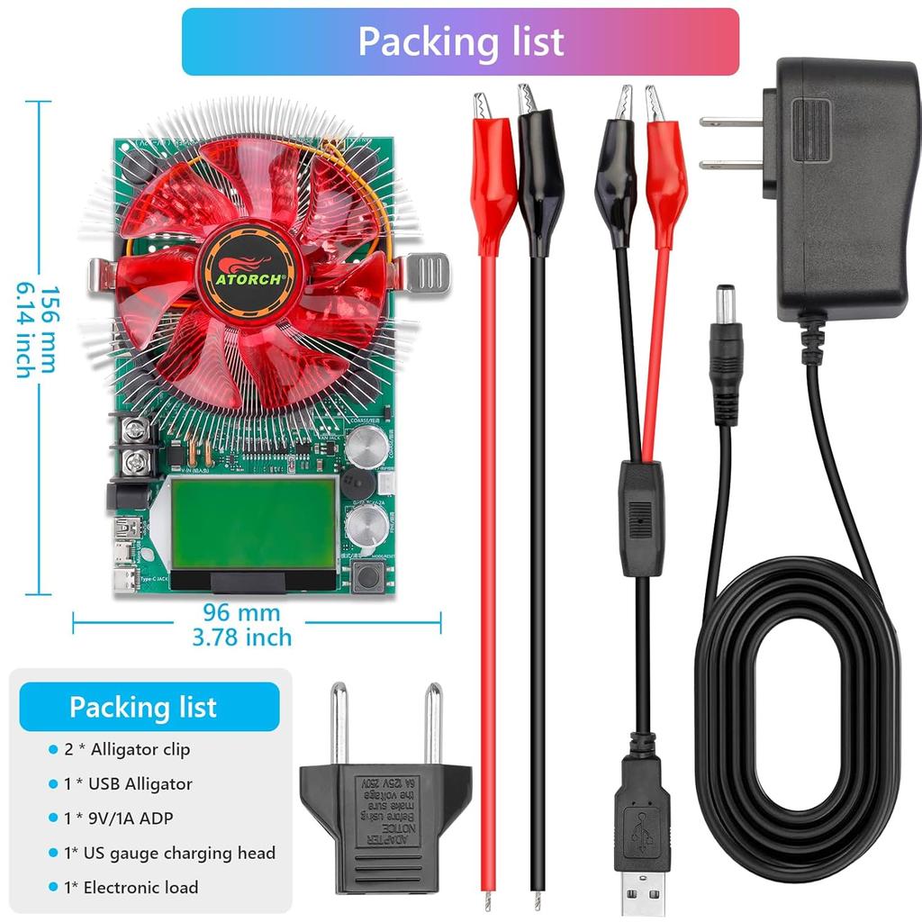 MakerHawk Electronic Load Tester - USB Load Tester 150W 200V 20A Resistor Adjustable Constant Current Battery Capacity Tester Module Intelligent