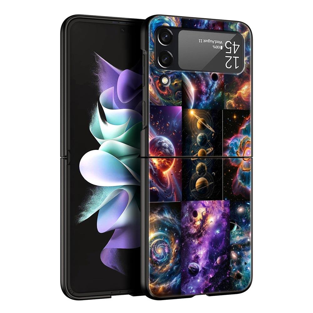 Universe Starry Sky Moon Hard PC Phone Case For Samsung Galaxy Z Flip 7 6 5 4 Black Cover For Galaxy Z Flip 3 Foldable Funda Bag