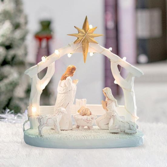 

Рождественский вертеп, светодиодные фонари, ручная работа, рождественские фигурки из смолы, праздничные скульптуры, пасхальный декор для помещений и сезонных выставок белый