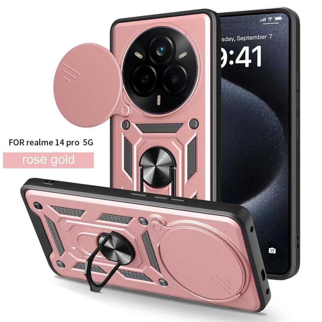 Case for Redmi Note 14 Pro Plus Ring Holder Stand Car Magnetic  Armor Shockproof for Redmi 14C 14R Sliding Lens Protective Cover