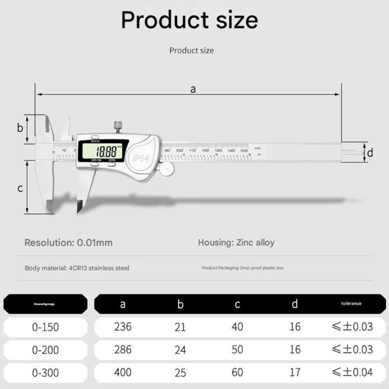  Professional Electronic Vernier Caliper Stainless Steel Body Double Unit Conversion Clear LCD Screen 0.01mm Resolution