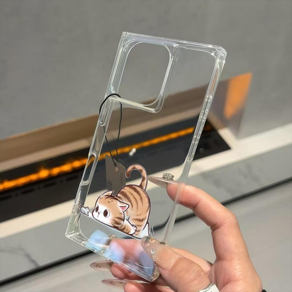 Square Back Tube Protection Clear Case For iPhone 12 13 11 16 ProMax 15 Plus 14 Pro Max Anti-Oxygen,Flower Cat And Mouse Eye Contact Pattern Casing