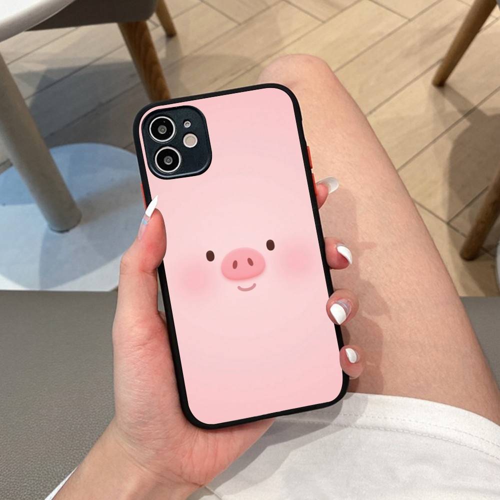 Cute Pig Cartoon L-lulu Phone Case For IPhone 14 11 12 13 Mini Pro Max 8 7 Plus X XR XS MAX Translucent Matte Cover