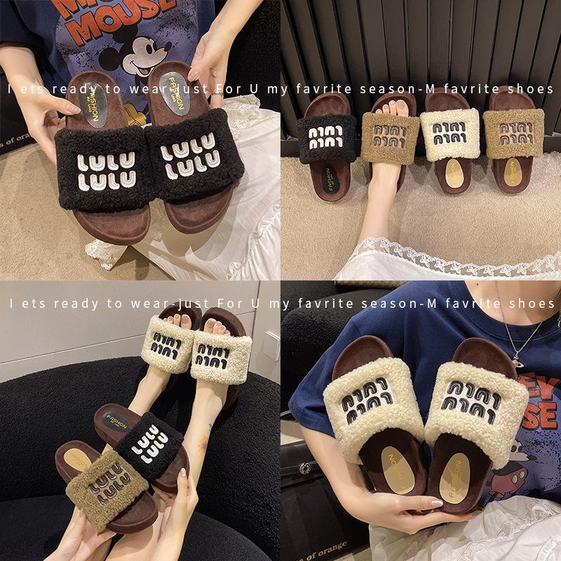 Popular lamb wool slippers women's outer wear casual thick-soled plush slippers shoes women's 2025 new cotton slippers