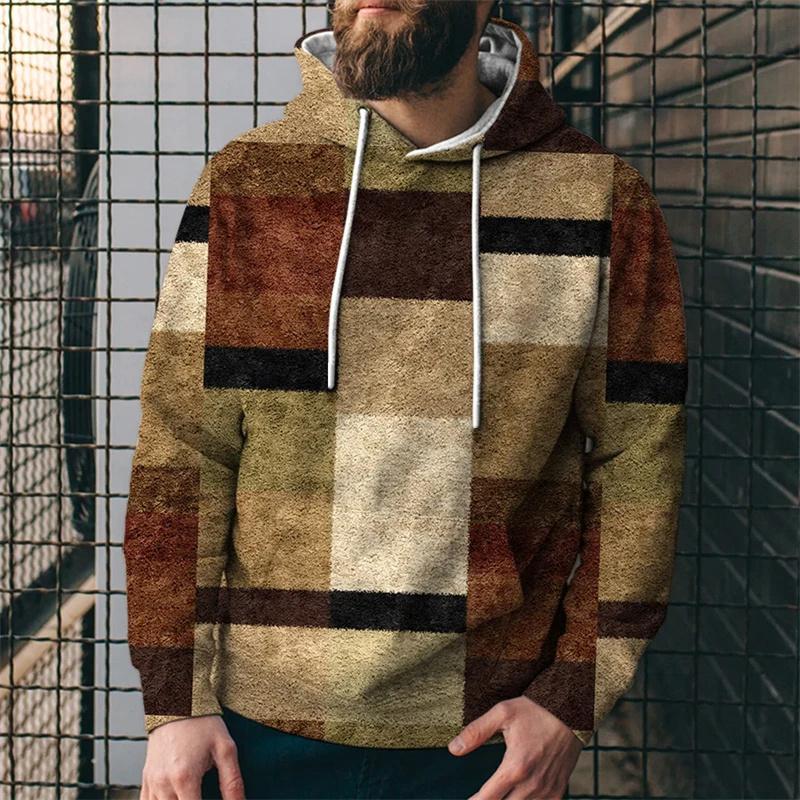 Simulationsnähte Karomuster 3D-gedruckte Kapuzensweatshirts für Herren Colorblock-Pullover Street Unisex-Oberteile Unisex-Hoodies