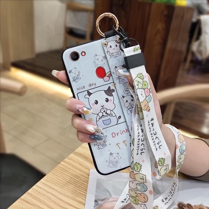 Kickstand Anti-knock Phone Case For OPPO F7 Ring Protective Wrist Strap Phone Holder Wristband Dirt-resistant Durable